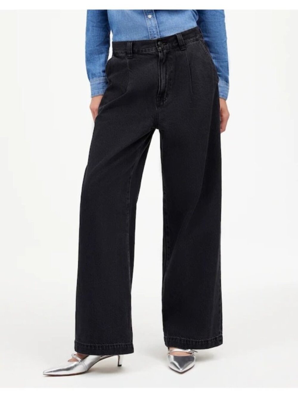Madewell Washed Black Denim Harlow Wide Leg Trouser Jeans 27